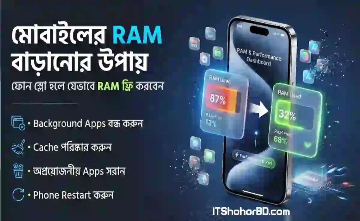 মোবাইল RAM বাড়ানোর উপায়। ফোন স্লো হলে RAM কিভাবে খালি করবেন?